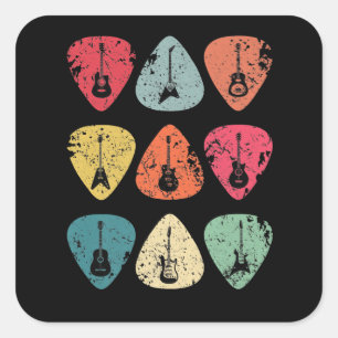Adesivo Quadrado Guitar Pick Retro Vintage para Guitaristas