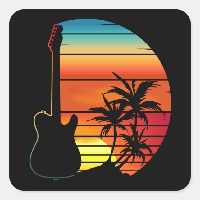 ADESIVO QUADRADO GUITAR SUNSET RETRO MUSIC LOVER (Frente)