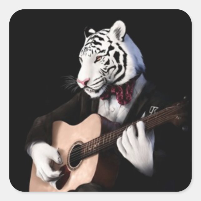 Adesivo Quadrado Guitar Tiger – Playful Sticker Illustration (Frente)