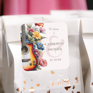 Adesivo Quadrado Guitar Wildflower E Comercial Musical Casamento