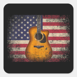 Adesivo Quadrado Guitarra 4 de julho Gift American Flag USA - Count