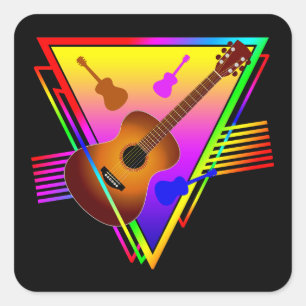 Adesivo Quadrado Guitarra Colorida Retro