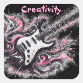 Adesivo Quadrado Guitarra, Cor-de-Rosa, de Arte Negra