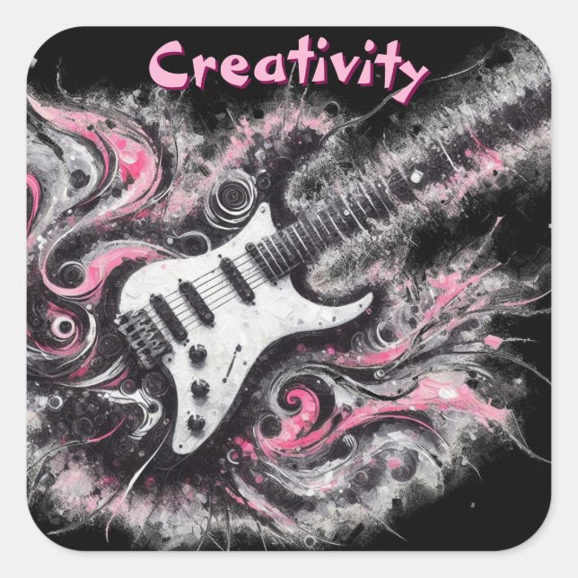 Adesivo Quadrado Guitarra, Cor-de-Rosa, de Arte Negra (Frente)