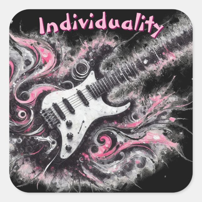 Adesivo Quadrado Guitarra, Cor-de-Rosa, de Arte Negra (Frente)
