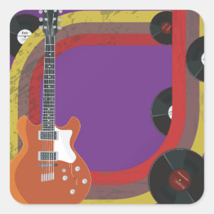 Adesivo Quadrado Guitarra Elétrica e Discos de Vinil Música Vintage