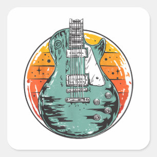 Adesivo Quadrado Guitarra Elétrica Retro Sunset Vintage Music Banda