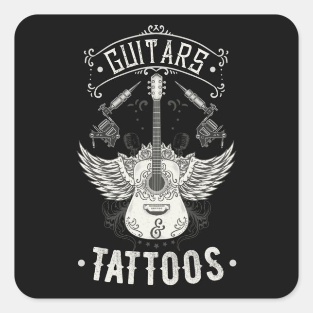 Adesivo Quadrado Guitarras E Tatuagens Vintage Guitarista Tatuado (Frente)