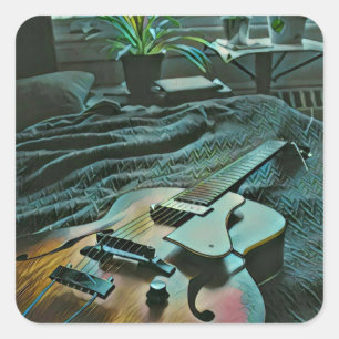 Adesivo Quadrado Guitarrista acústico