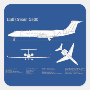 Adesivo Quadrado Gulfstream G500 - Planos de Impressão Blueprint de