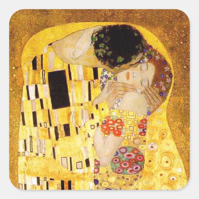 Adesivo Quadrado Gustav Klimt A Pintura Clássica Beija (Frente)