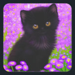 Adesivo Quadrado Gustav Klimt Cat<br><div class="desc">Vinhetas com um gato Gustav Klimt! Este gatinho fluffy fica num campo verde de flores roxas. Um presente perfeito para amantes de gatos e entusiastas de arte austríacos!</div>