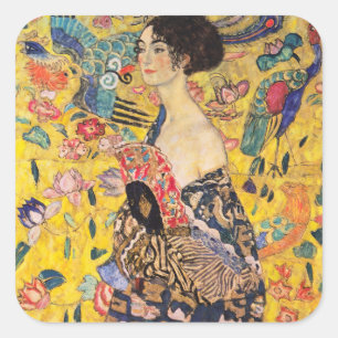 Adesivo Quadrado Gustav Klimt - Dama com Leque