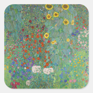 Adesivo Quadrado Gustav Klimt - Jardim Rural com Girassóis