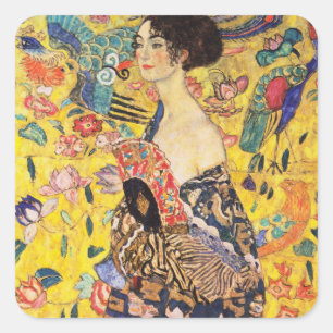 Adesivo Quadrado Gustav Klimt Lady com ventilador