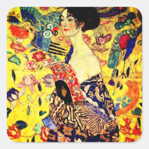 Adesivo Quadrado Gustav Klimt Lady com ventilador