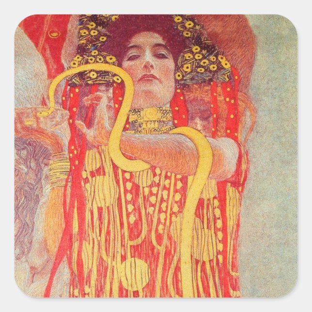 Adesivo Quadrado Gustav Klimt Red Woman Dourada pintura Cobra (Frente)