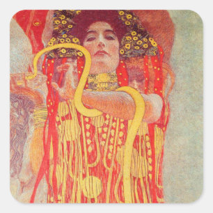 Adesivo Quadrado Gustav Klimt Red Woman Dourada pintura Cobra