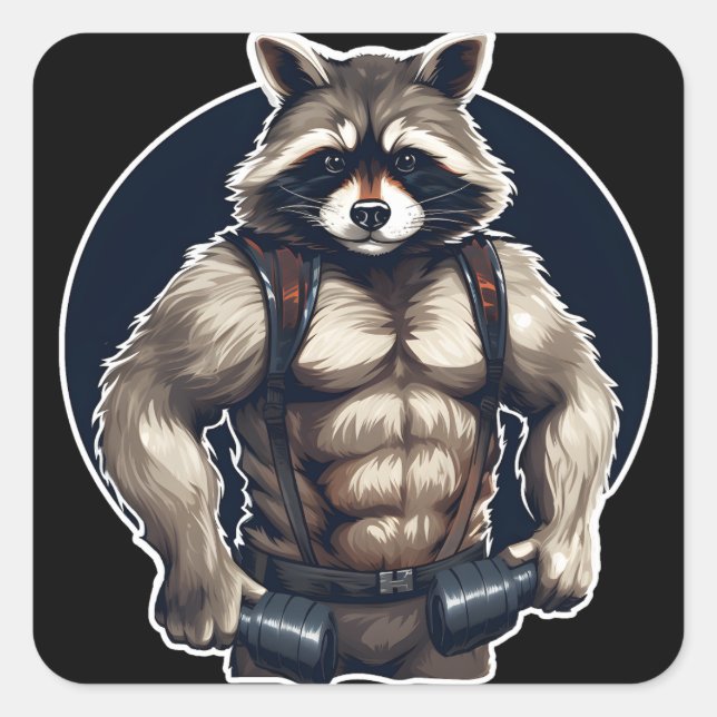 Adesivo Quadrado GYM Raccoon Workout (Frente)