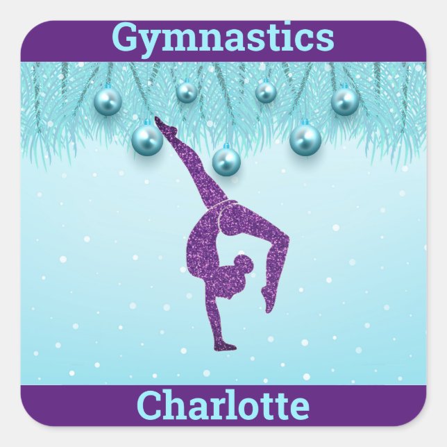 Adesivo Quadrado Gymnastics Natal Purple Aqua Personalizado (Frente)