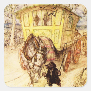 Adesivo Quadrado Gypsy Wagon - Ouro tarde de Arthur Rackham