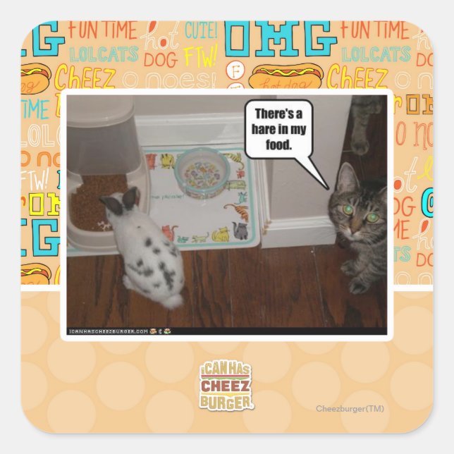 Adesivo Quadrado Há uma lebre na minha comida. (Frente)