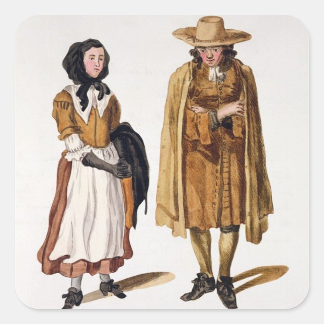 Adesivo Quadrado Hábitos de Quakers, 1675 (gravações coloridas) (Frente)