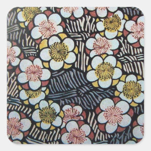 ADESIVO QUADRADO HAIKU/ PRETO BRANCO ROSA AMARELO FLORES DA PRIMAVE