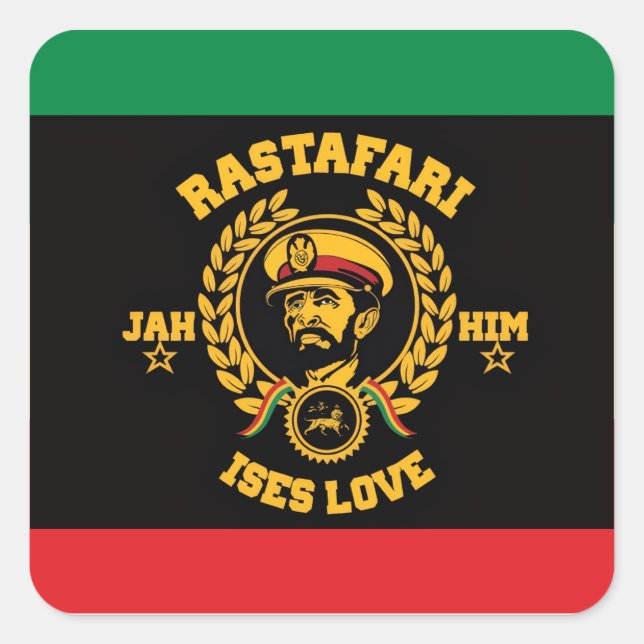 Adesivo Quadrado Haile Selassie I Jah Rastafari Reggae Rasta Button (Frente)