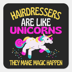 Adesivo Quadrado Hairdressers Unicorn, Magnético Unicórnio Hairdr