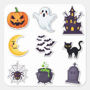Adesivo Quadrado Halloween 2025 Spooky Sticker Set