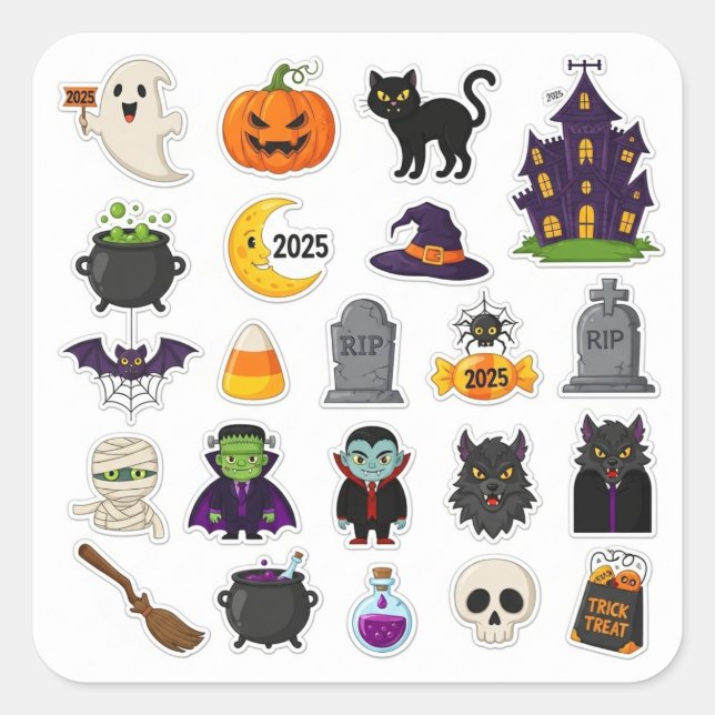 Adesivo Quadrado Halloween 2025 Spooky Sticker Set - Pumpkins,ghost (Frente)