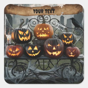 Adesivo Quadrado Halloween assustador Jack-o-Lanternas com teias de