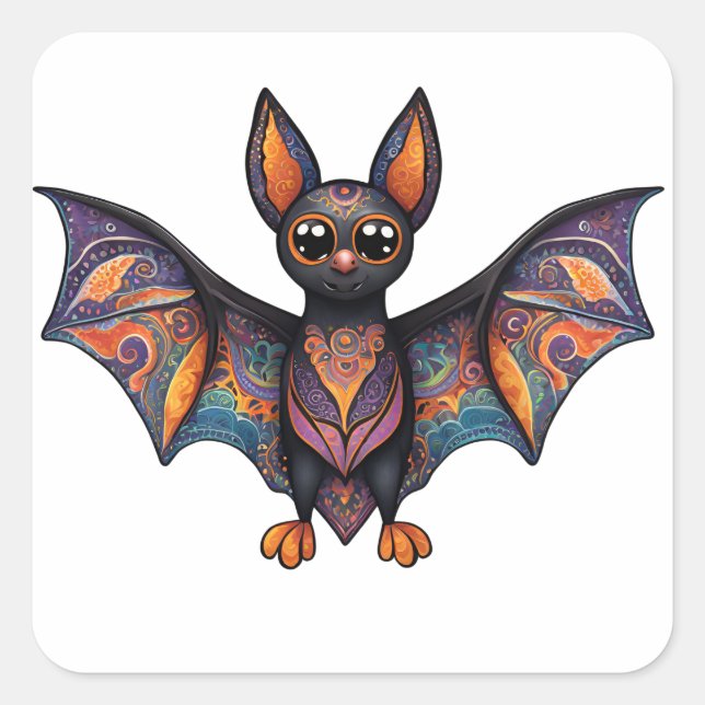 Adesivo Quadrado Halloween Bat Alebrije (Frente)