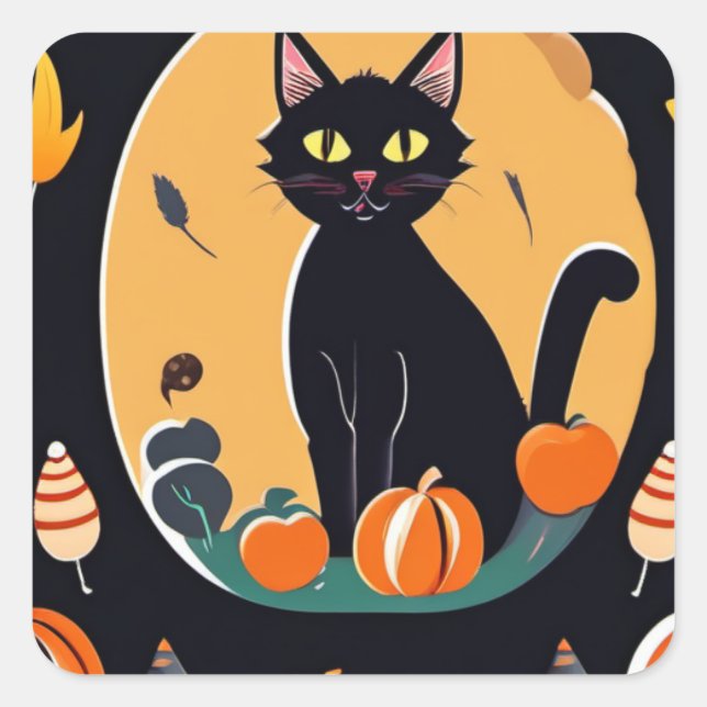 Adesivo Quadrado Halloween Cat (Frente)