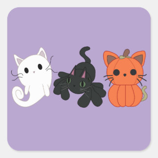 Adesivo Quadrado Halloween Cat Trio