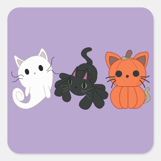 Adesivo Quadrado Halloween Cat Trio (Frente)