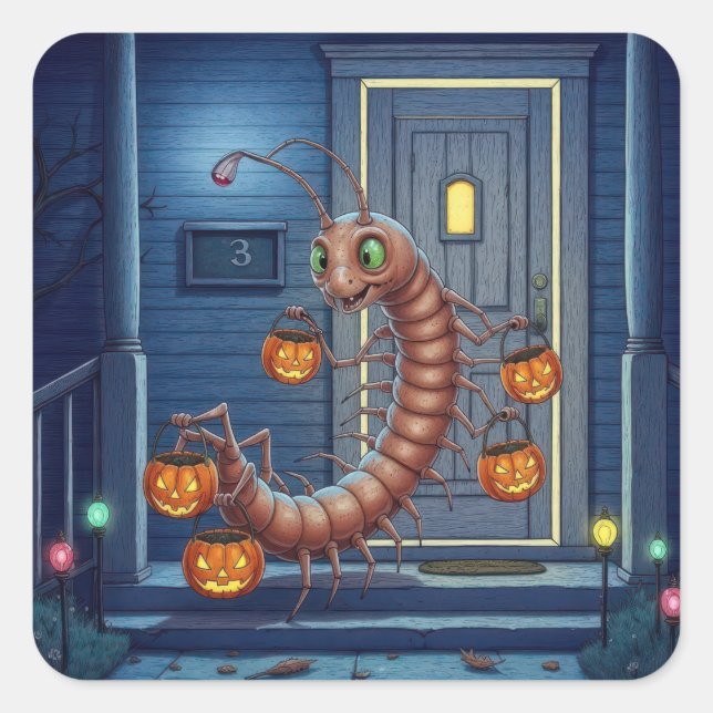 Adesivo Quadrado Halloween Centipede Trick or Treater (Frente)