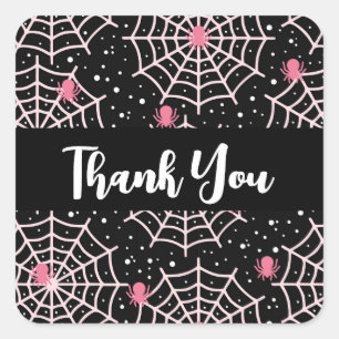 Adesivo Quadrado Halloween Cobwebs & Spiders Patterno Obrigado