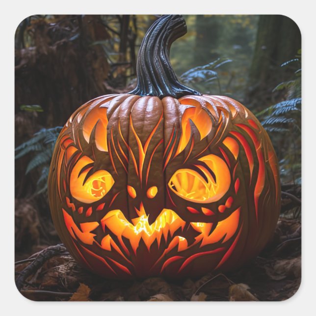 Adesivo Quadrado Halloween Creepy Jack o Lantern Pumpkins (Frente)