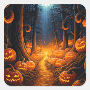 Adesivo Quadrado Halloween Creepy Jack o Lantern Pumpkins
