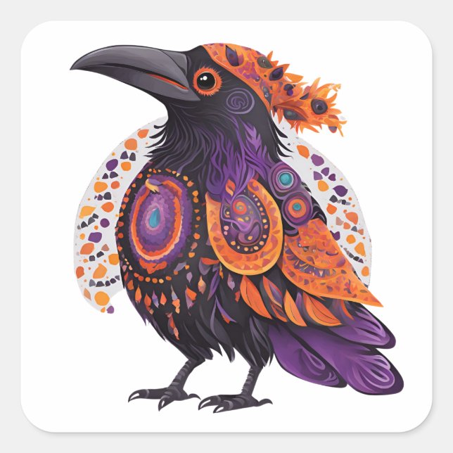 Adesivo Quadrado Halloween Crow Alebrije (Frente)