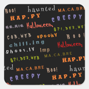 Adesivo Quadrado Halloween do Espírito de Tipografia Divertida e Co