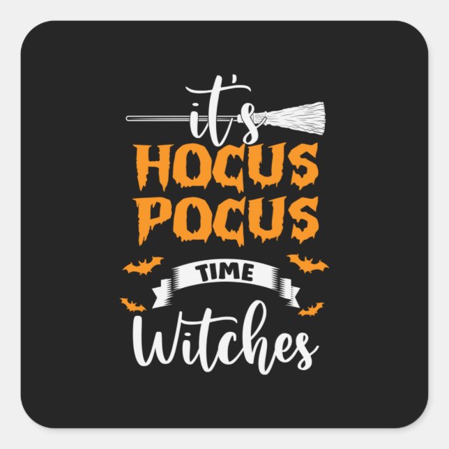 Adesivo Quadrado Halloween É Hocucus Hora de Aniversário (Frente)