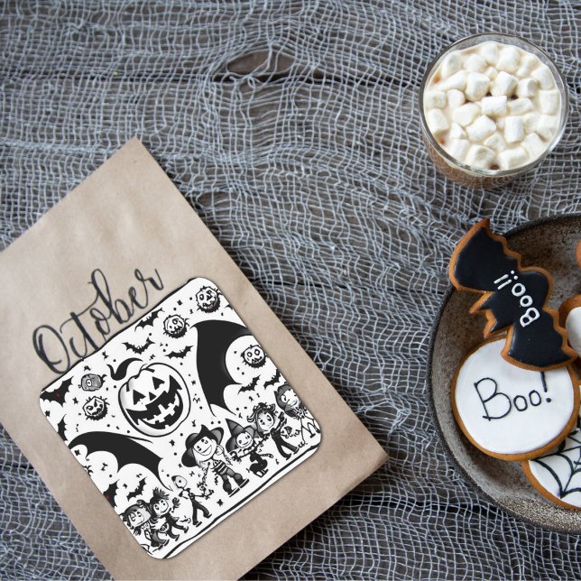 Adesivo Quadrado   Halloween fiesta en noir et blanc (Criador carregado)