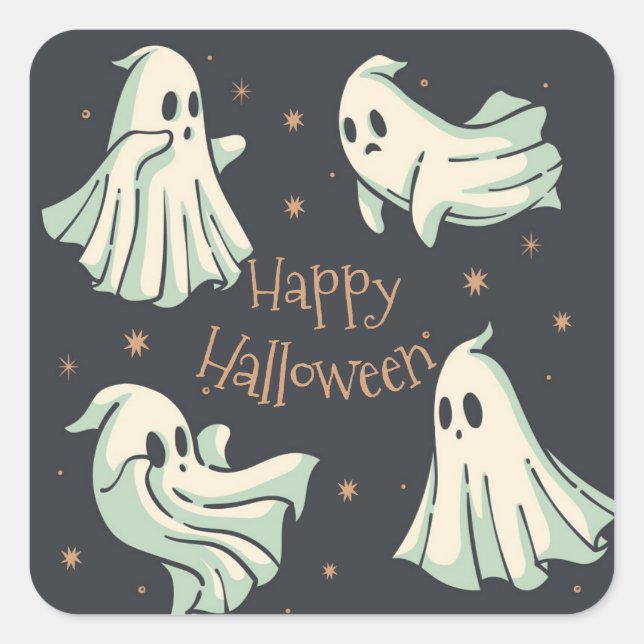 Adesivo Quadrado Halloween Ghost Spooktacular Feliz Halloween (Frente)