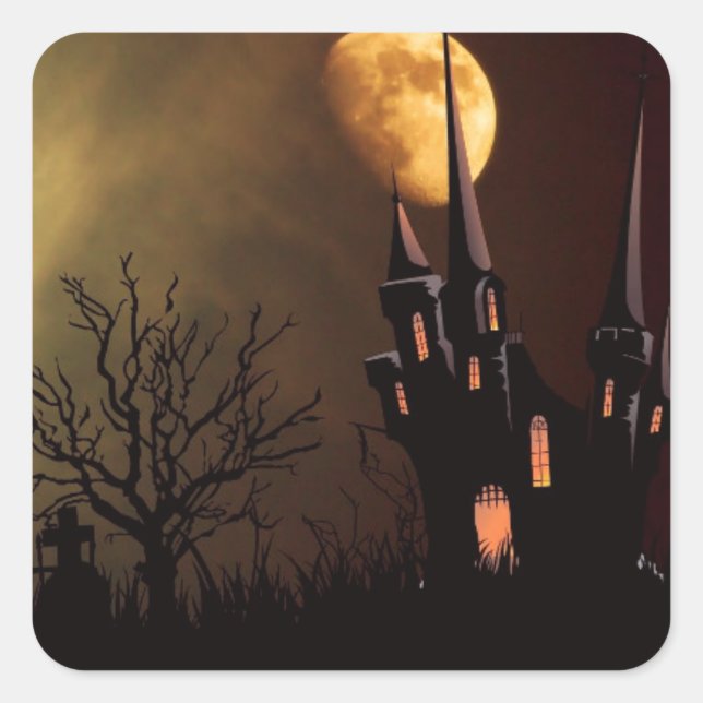 Adesivo Quadrado Halloween Haunted House (Frente)