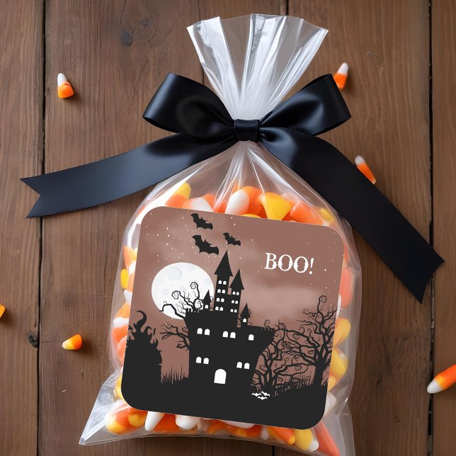 Adesivo Quadrado Halloween Haunted House (BOO! Happy Halloween Haunted Castle Stickers)