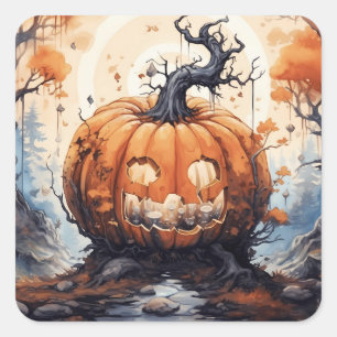 Adesivo Quadrado Halloween Jack O' Lanterna Pumpkin