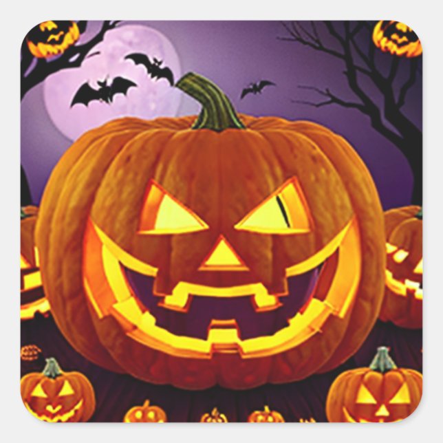 Adesivo Quadrado Halloween Jack-o-Lanternas e Bats (Frente)